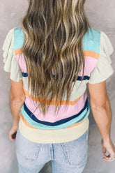 Color Block Round Neck Cap Sleeve Knit Top OutfitFlow